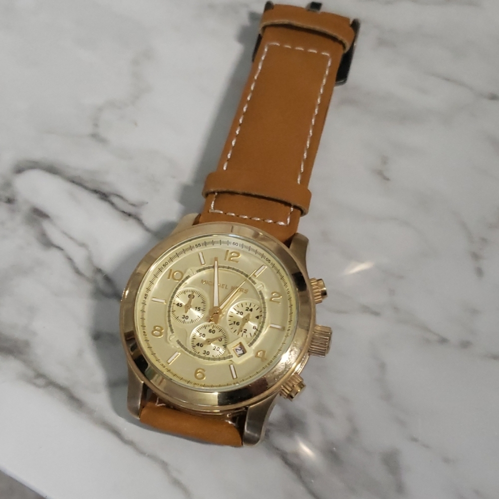 Michael Kors runway gold watch with leather strap